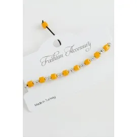 Küp Top Metal Kristal Bileklik-Sarı