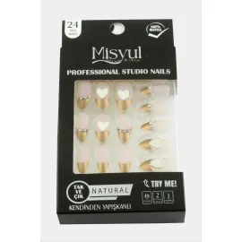 Misyul Taşlı Takma Tırnak 24 Adet-Açık Pembe