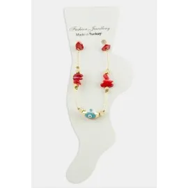 Nazar Göz Kırık Doğaltaşlı Halhal-Kırmızı