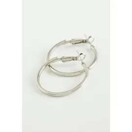 Metal Halka Küpe 3 cm-Gümüş Rengi