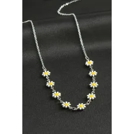 Papatya Mineli Kolye-Gümüş Rengi