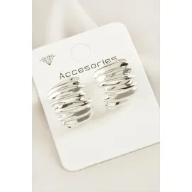 Burgulu Yeni Sezon Metal Küpe-Gümüş Rengi