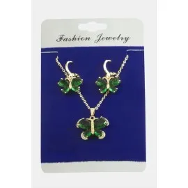 Kelebek Zirkon Taşlı Set Kolye-Yeşil