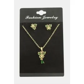 Kelebek Zirkon Taşlı Set Kolye-Yeşil