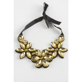 Çiçek Taşlı Yaka Kolye-Sarı