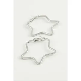 Yıldız Halka Küpe 4 Cm-Gümüş Rengi