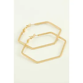 Beşgen Halka Küpe 4 cm-Sarı