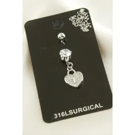 Kalp Çelik Piercing 1 Adet-Gümüş Rengi