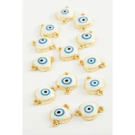 Nazar Çift Kulplu Mineli Bileklik Ve Kolye Ucu Aparatı 1 Adet-Beyaz