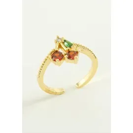 Kiraz Zirkon Taşlı Yüzük-Gümüş Rengi