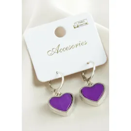 Kalp Polyester Küpe-Mor