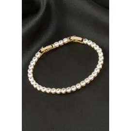 Yuvarlak Zirkon Taşlı Lüks Kararmaz Bileklik 4 Mm-Sarı