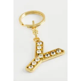 Sarı Renkli Taşlı Harf Anahtarlık-Y