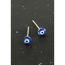 Kristal Taşlı Nazar Mineli Minik Küpe 0,4 mm-Mavi