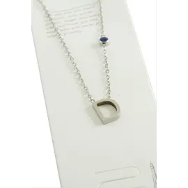 Gümüş Renkli Harfli Çelik Kolye-D