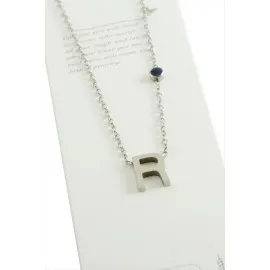 Gümüş Renkli Harfli Çelik Kolye-R