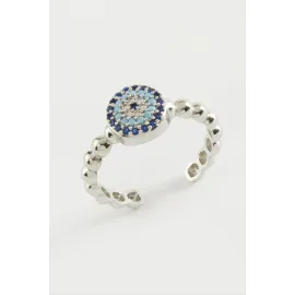 Nazar Zirkon Taşlı Yüzük-Gümüş Rengi