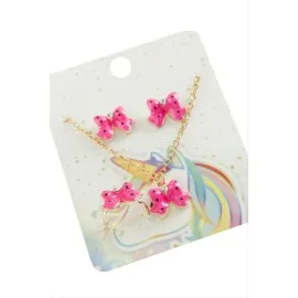 Fiyong Mineli Set Kolye-Pembe