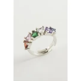 Kalp Zirkon Taşlı Yüzük-Gümüş Rengi