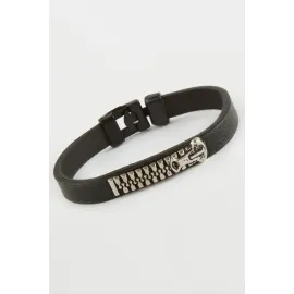 Fermuarlı Kaliteli Suni Deri Bileklik-Siyah