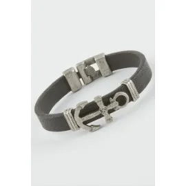 Çapa Suni Deri Bileklik-Siyah