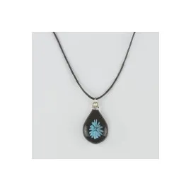 Çiçek Cam Kolye-Siyah