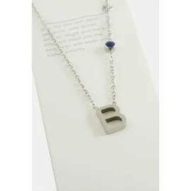 Gümüş Renkli Harfli Çelik Kolye-B