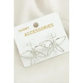 Çiçek Oval Metal Küpe-Gümüş Rengi