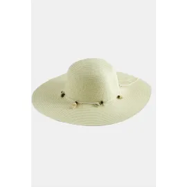 Deniz Kabuğu Hasır Plaj Şapkası-Krem