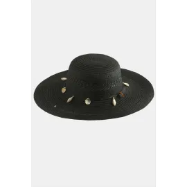 Deniz Kabuğu Hasır Şapka-Siyah