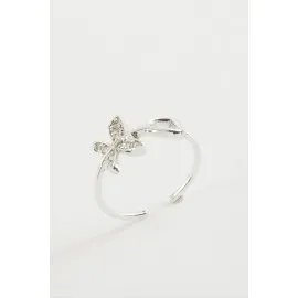 Kelebek Zirkon Taşlı Yüzük-Gümüş Rengi