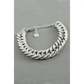 Kalın Zincir Lüks Çelik Bileklik-Gümüş Rengi