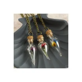 Çiçek Fanus Canlı Kolye-Antik