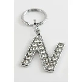 Gümüş Renkli Taşlı Harf Anahtarlık-N