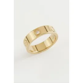 Crt Taşlı Lüks Çelik Yüzük 5 Mm-Sarı