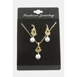 Kalp İnci Zirkon Taşlı Set Kolye-Renkli