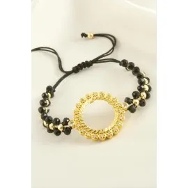 Çeyrek Altın Koyulabilir Kristal Taşlı Bileklik-Siyah