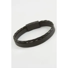 İkili Kaliteli Mıknatıslı Suni Deri Bileklik-Siyah