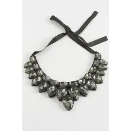 Damla Taşlı Yaka Kolye-Antrasit