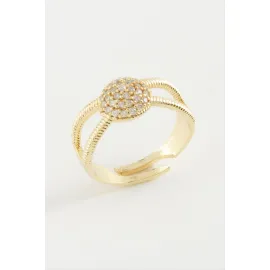 Yuvarlak Taşlı Yüzük-Gümüş Rengi