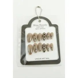Desenli Mina Beauty Kedi Gözü Takma Tırnak-Pembe
