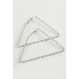 Üçgen Halka Küpe 6 cm-Gümüş Rengi