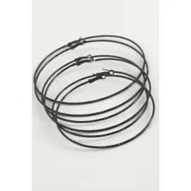 Noktalı Metal Halka Küpe 6 Adet-Siyah