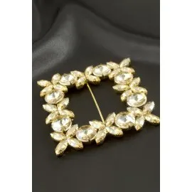 Çiçek Kare Taşlı Kemer Tokası-Sarı