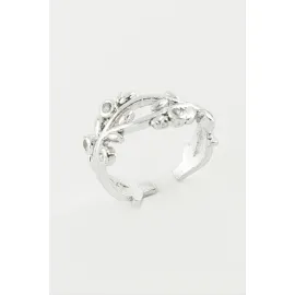 Ağaç Taşlı Metal Yüzük-Gümüş Rengi