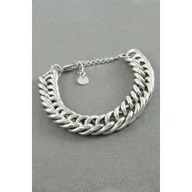 Kalın Zincir Lüks Çelik Bileklik-Gümüş Rengi