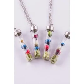 Çuvuk Mantar Tıpalı Fanus Canlı Kolye-Gümüş Rengi