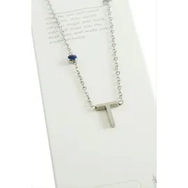 Gümüş Renkli Harfli Çelik Kolye-T