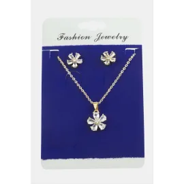 Papatya Zirkon Taşlı Set Kolye-Gümüş Rengi