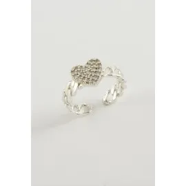 Kalp Zirkon Taşlı Yüzük-Gümüş Rengi